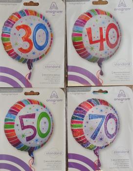 Zahlenballon 30, 40, 70 Colorful Stripes and Stars